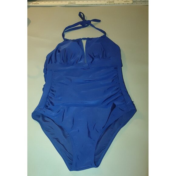 One-Piece XL Swimsuit Navy Blue Halter Top Tummy Control  Polyester Spandex - Picture 3 of 6